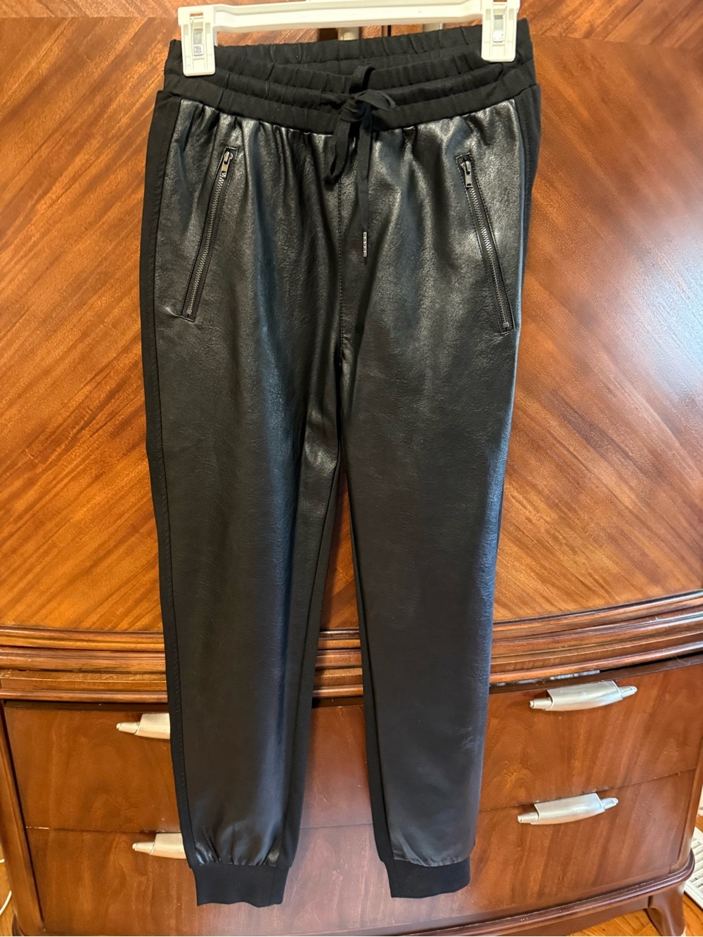 Women’s Black Faux Leather Jogger Pants - Casual Athletic Style